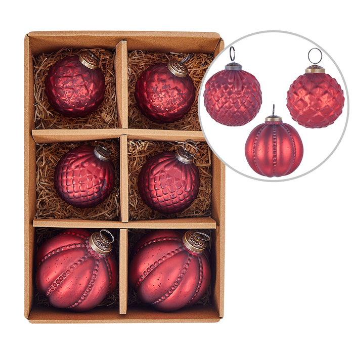Beliani - ARGENTIN - Kerstballen set van 6 - Rood - Glas