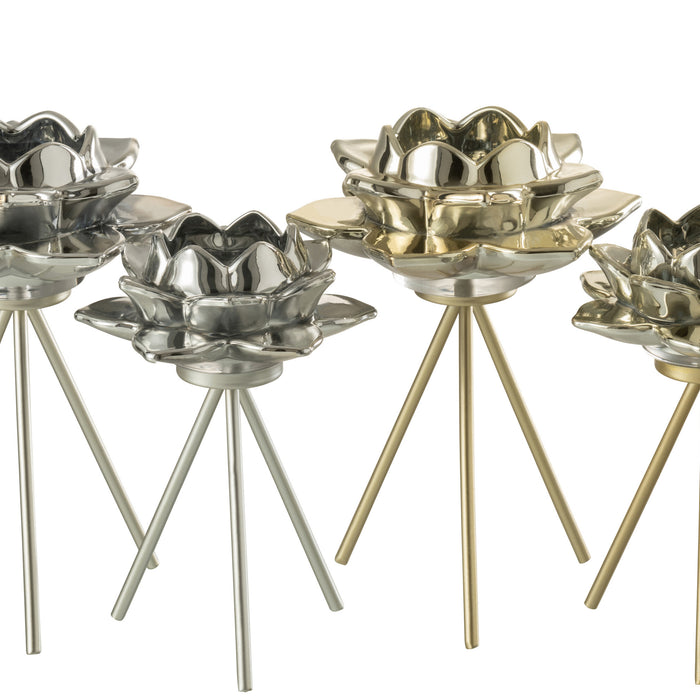 J-Line theelichthouder op voet Bloem - glas - goud - large