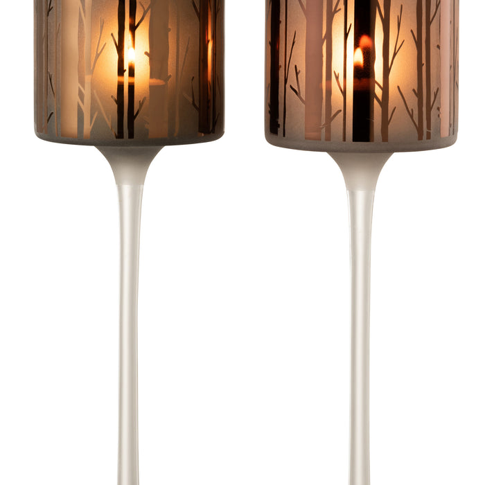 J-Line theelichthouder op boet Boom - glas - bruin - large - 2 stuks