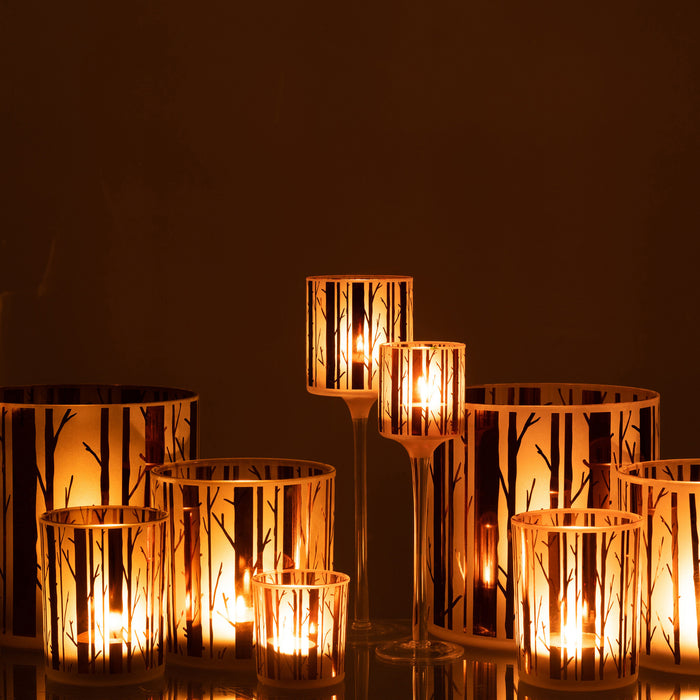 J-Line theelichthouder op boet Boom - glas - bruin - large - 2 stuks