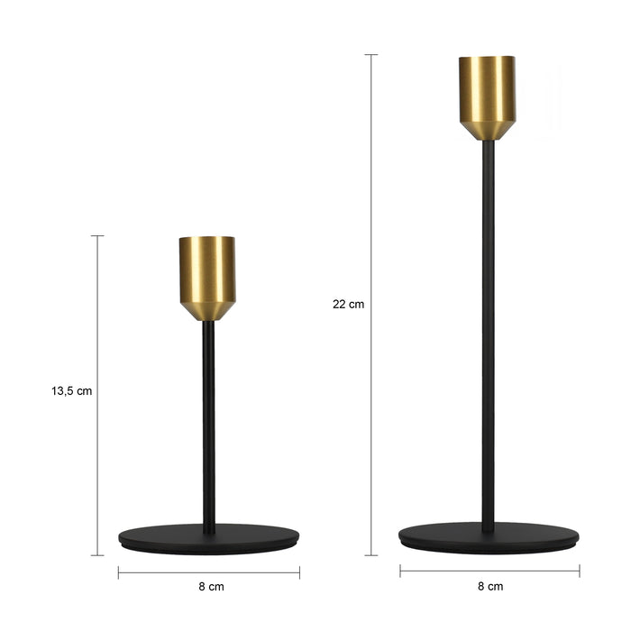 QUVIO Kaarsenstandaard - set van 2 - Metaal - Zwart en Goud