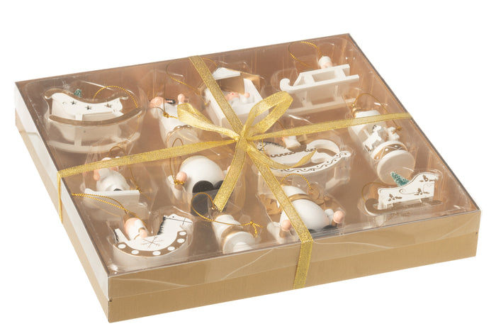 J-Line hangers - hout - wit|goud - doos van 12