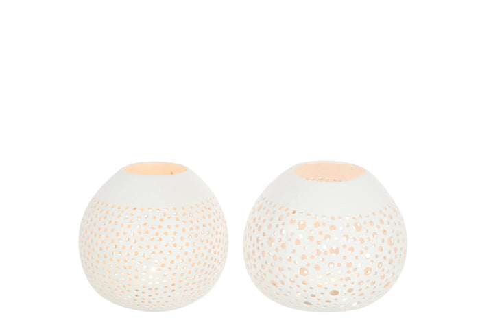 J-Line theelichthouder Kokosnoot - jute - wit - 2 stuks