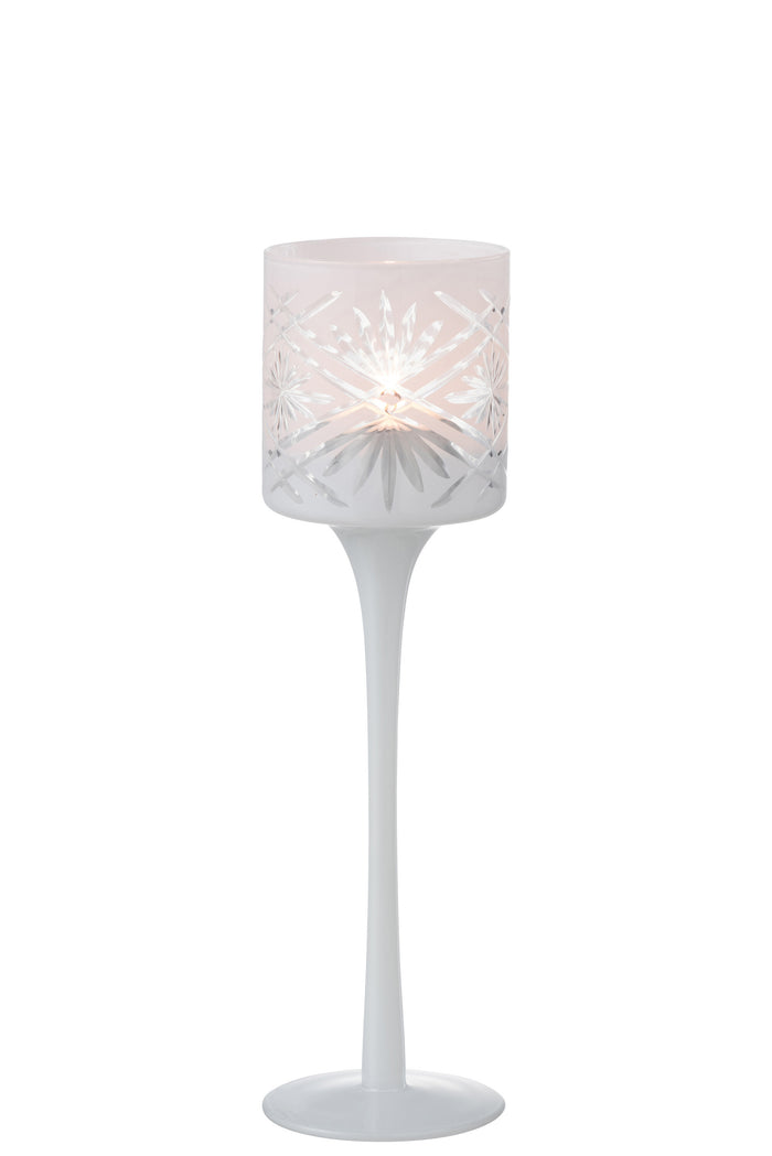 J-Line theelichthouder op voet Santorini - glas - wit - small