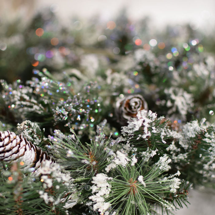 Kerst tafelstuk "Glittery Bristle" - groen - 76 cm - besneeuwde look -