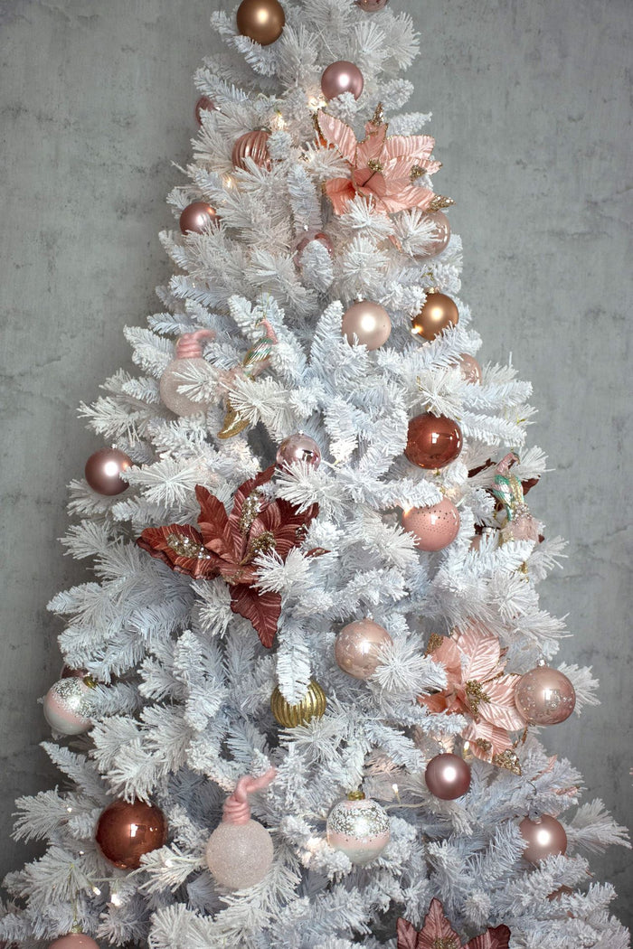 Teddy White flocked hinged kunstkerstboom - 210 cm - Wit - Ø107 cm -