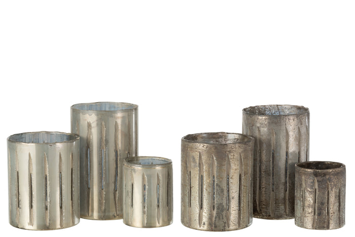 J-Line windlicht Streep - glas - blauw - large - 2 stuks