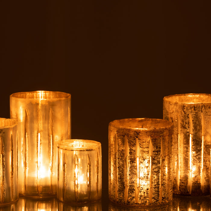 J-Line windlicht Streep - glas - blauw - large - 2 stuks