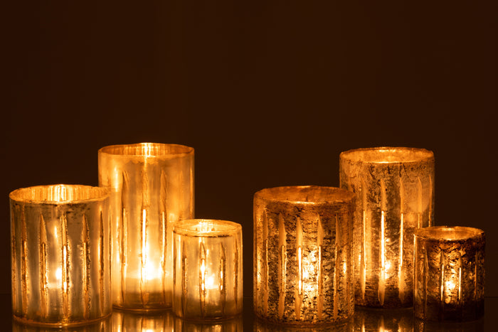 J-Line windlicht Streep - glas - blauw - large - 2 stuks