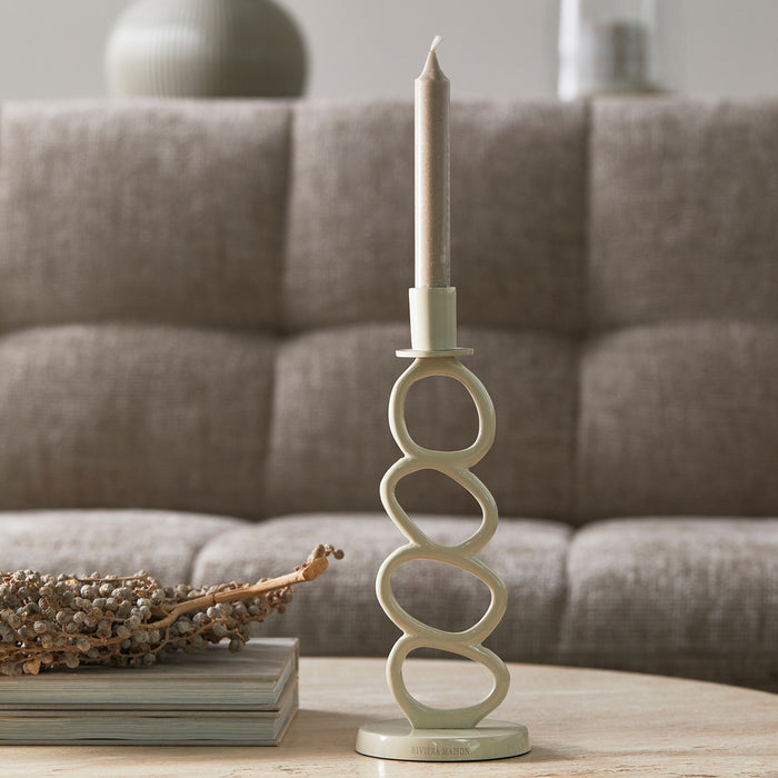 Riviera Maison Kaarsenhouder Wit - Vichy - Aluminium, Hout (ØxH) 11x29