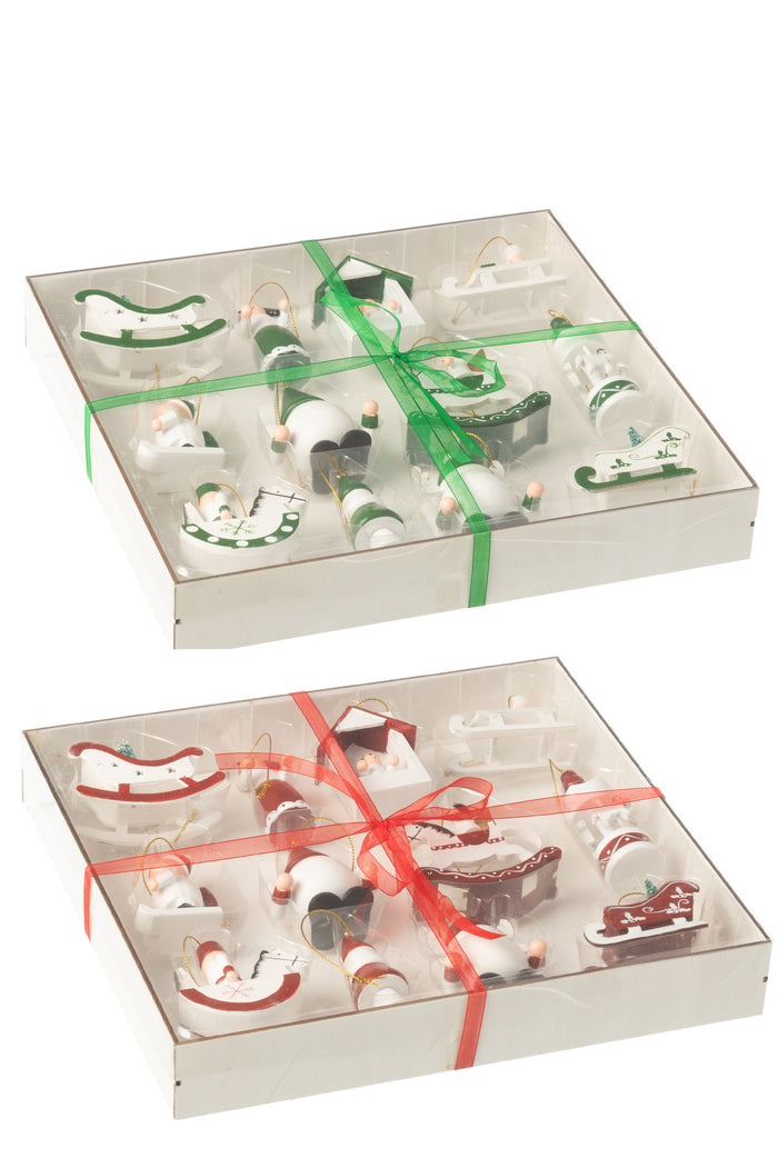 J-Line kersthanger - hout - groen|rood - 2 dozen van 12 stuks