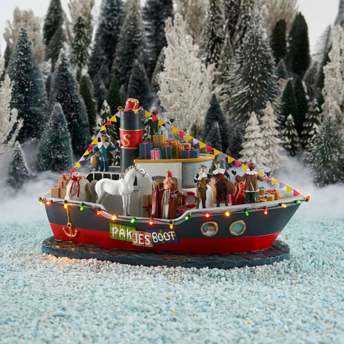 LuVille Sinterklaas Miniatuur Pakjesboot met Verlichting - H19 cm