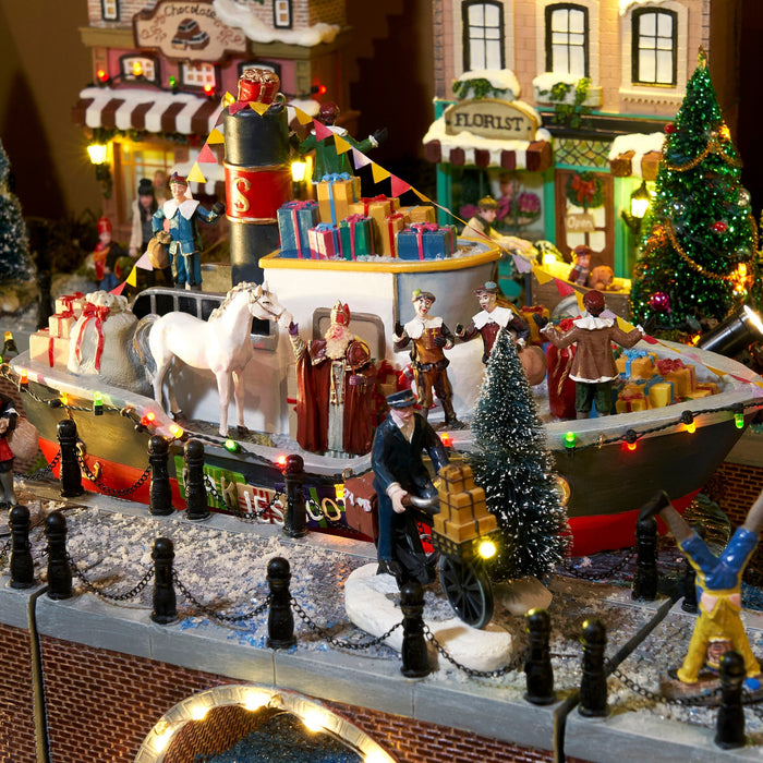 LuVille Sinterklaas Miniatuur Pakjesboot met Verlichting - H19 cm