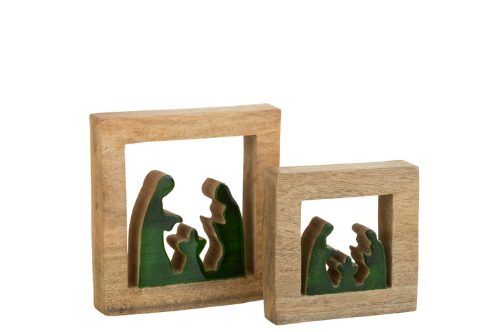 J-Line decoratie Kerststal Vierkant - hout - groen|naturel - large