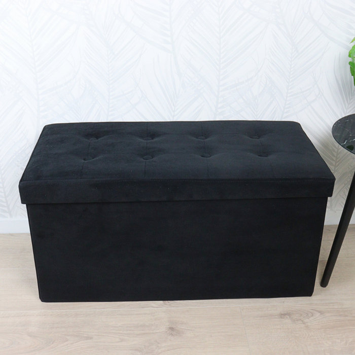 MISOU Opbergbox met Bank Velvet Zwart Opbergbank Poef met Opbergrui...