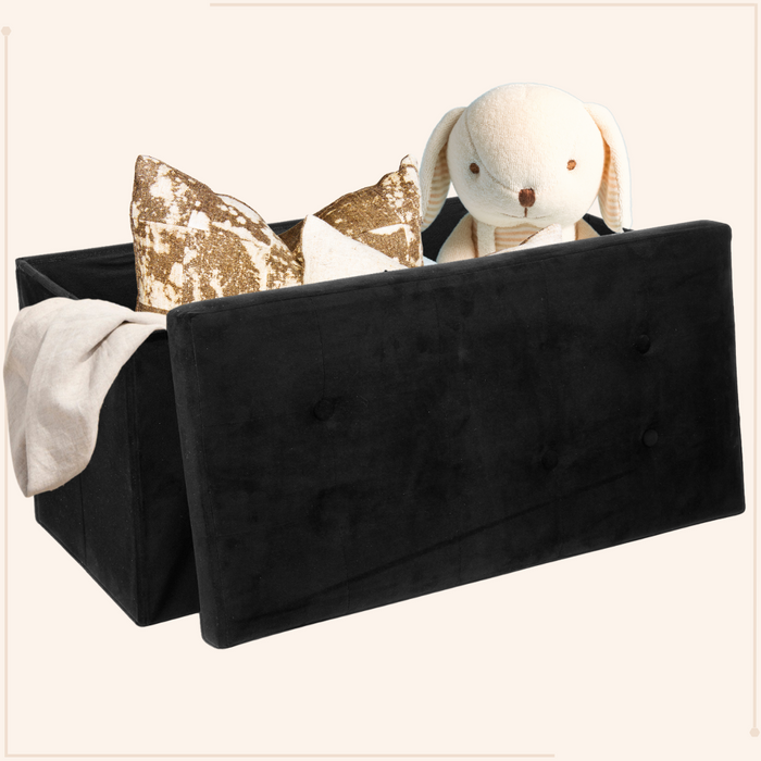 MISOU Opbergbox met Bank Velvet Zwart Opbergbank Poef met Opbergrui...