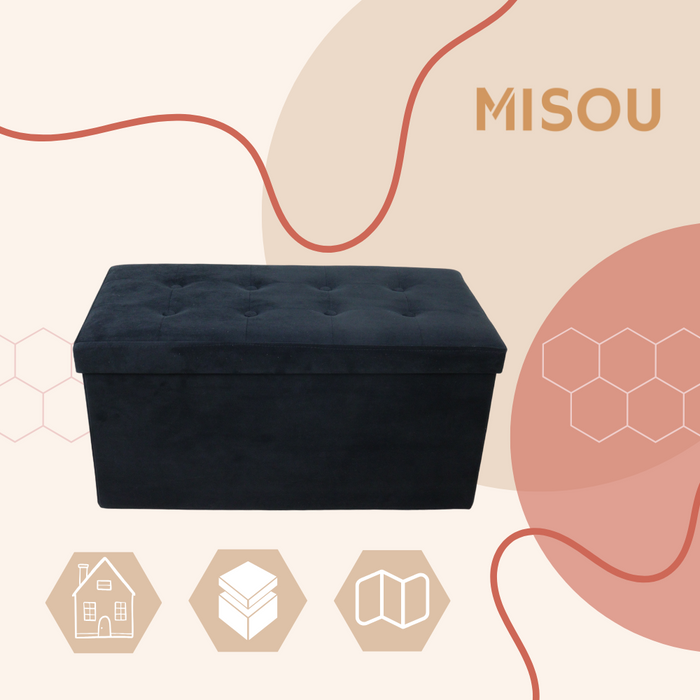 MISOU Opbergbox met Bank Velvet Zwart Opbergbank Poef met Opbergrui...