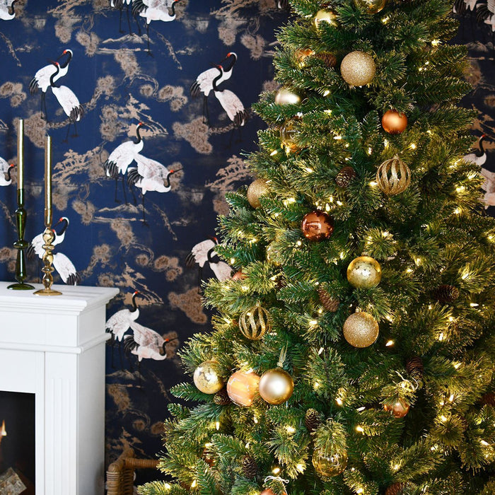 Shimmery Golden Bristle verlichte kunstkerstboom - 228 cm - Groen met