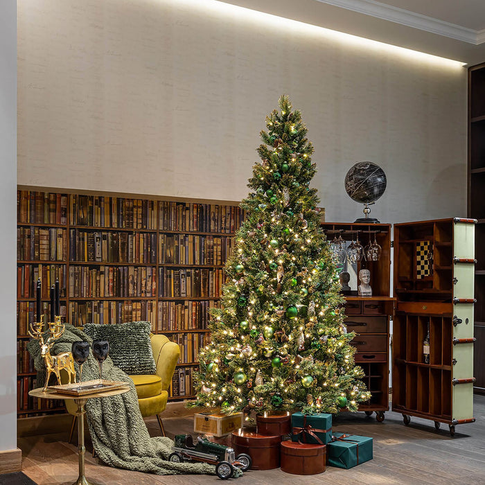 Shimmery Golden Bristle verlichte kunstkerstboom - 228 cm - Groen met