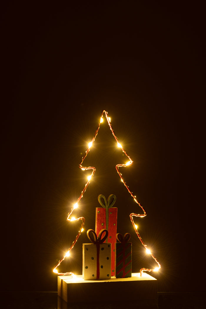 J-Line decoratie kerstboom + cadeau's - hout|kunststof - roo