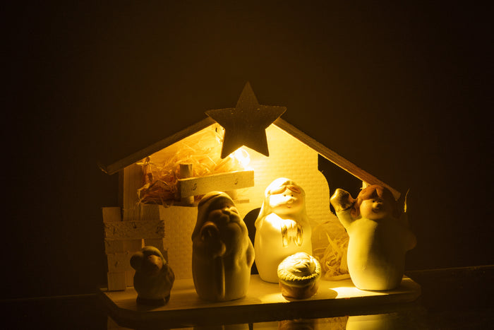 J-Line Kerststal Led Porselein Wit|Goud Medium