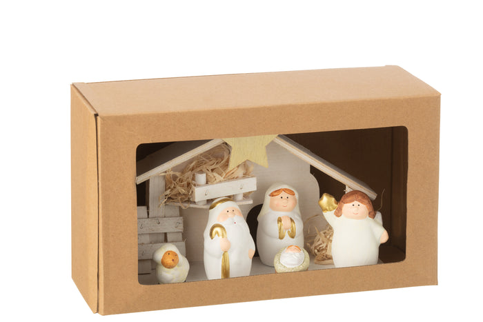 J-Line Kerststal Led Porselein Wit|Goud Medium