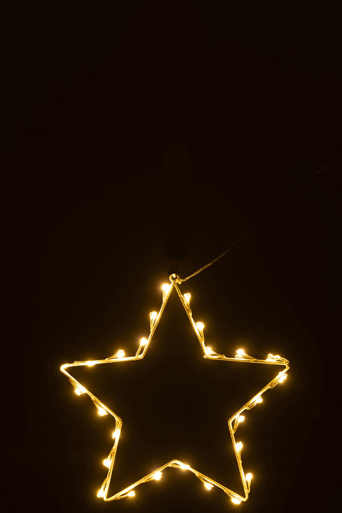 J-Line decoratie Ster - metaal - wit - small - LED lichtjes