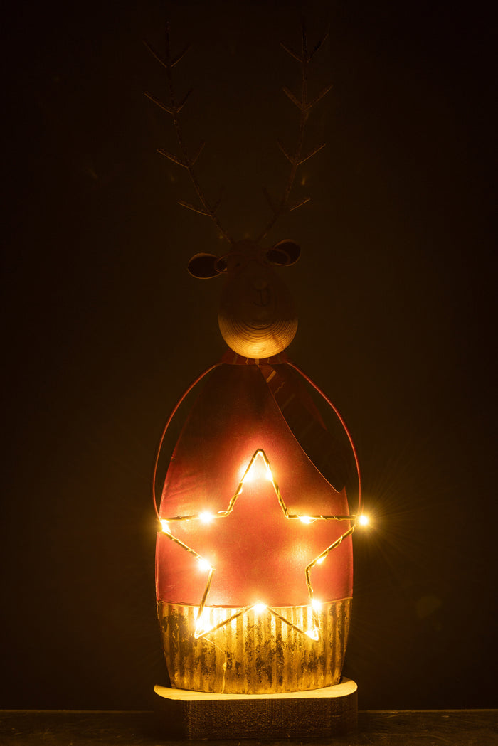 J-Line decoratie Rendier + sjaal|bril - metaal - roest|goud - L - LED