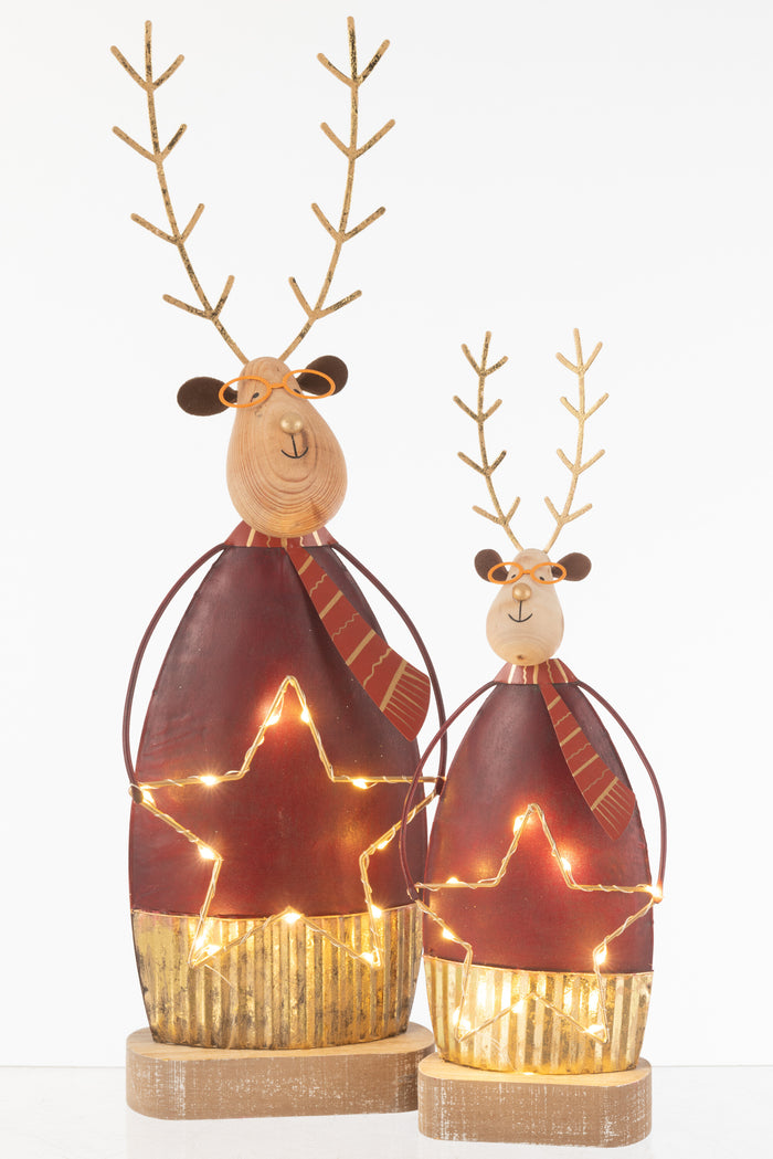 J-Line decoratie Rendier + sjaal|bril - metaal - roest|goud - L - LED