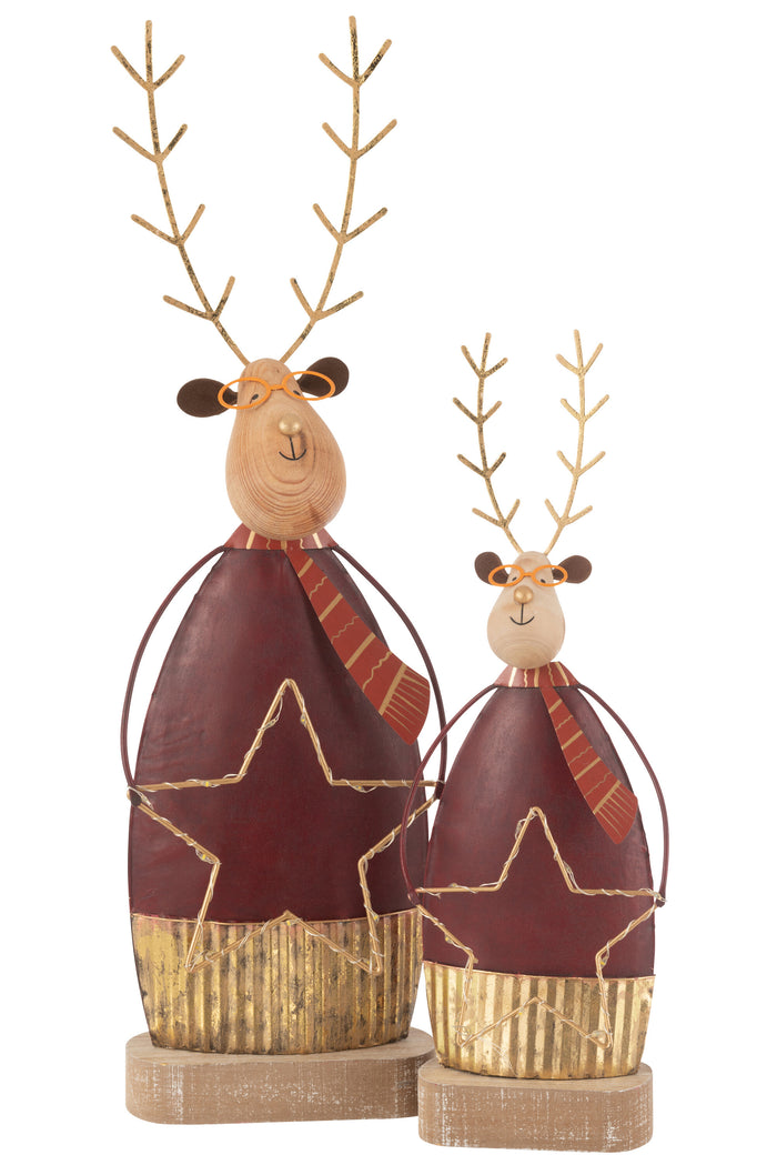 J-Line decoratie Rendier + sjaal|bril - metaal - roest|goud - L - LED