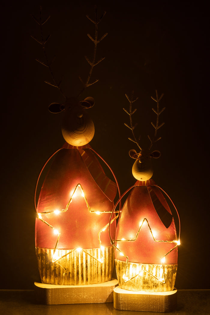 J-Line decoratie Rendier + sjaal|bril - metaal - roest|goud - L - LED