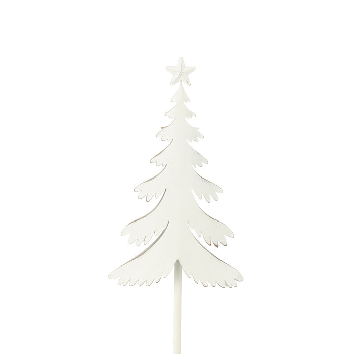 J-Line decoratie Kerstboom Op Voet + Ster - metaal - hout - wit - small