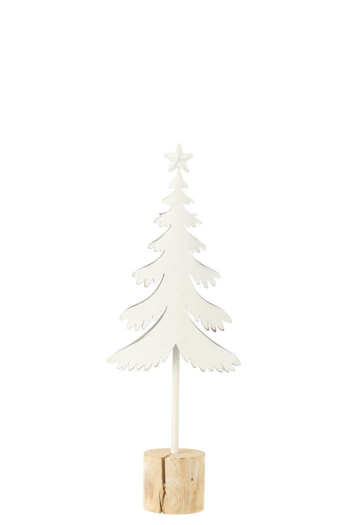 J-Line decoratie Kerstboom Op Voet + Ster - metaal - hout - wit - small