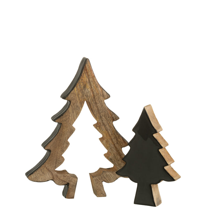 J-Line decoratie Kerstboom Puzzel - hout - zwart|naturel - m