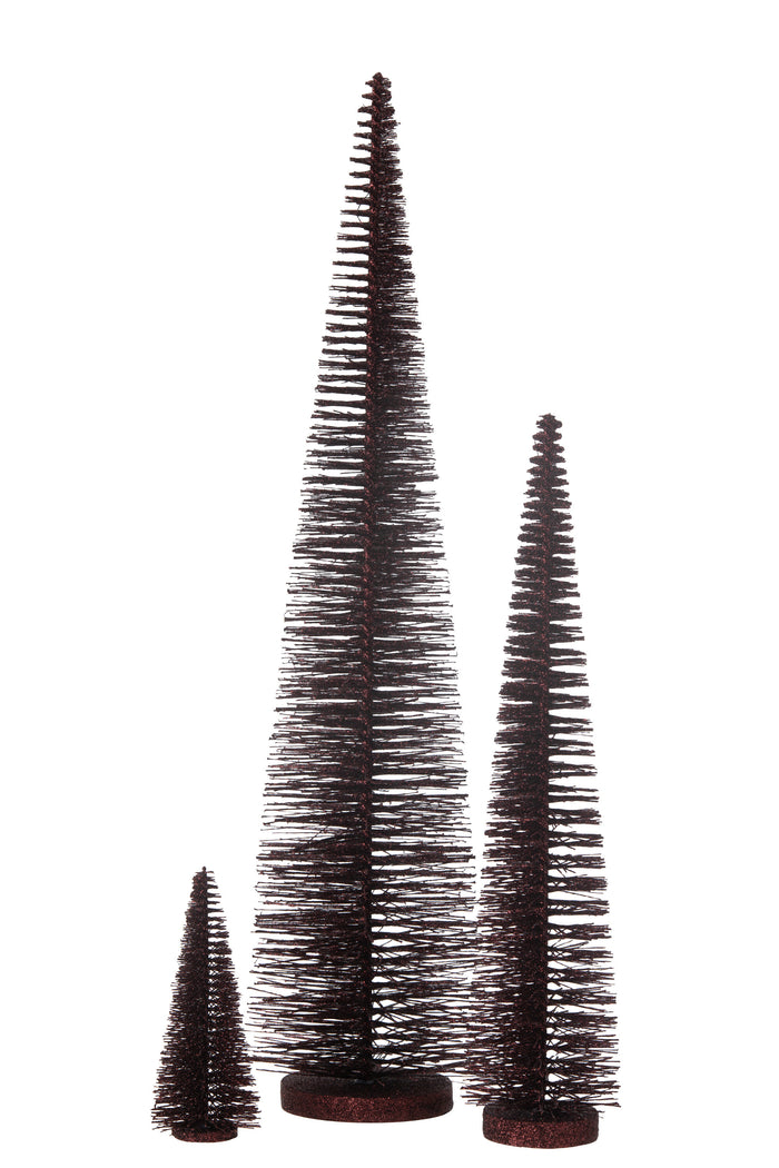 J-Line decoratie Kerstboom Glitter - kunststof - bordeaux -