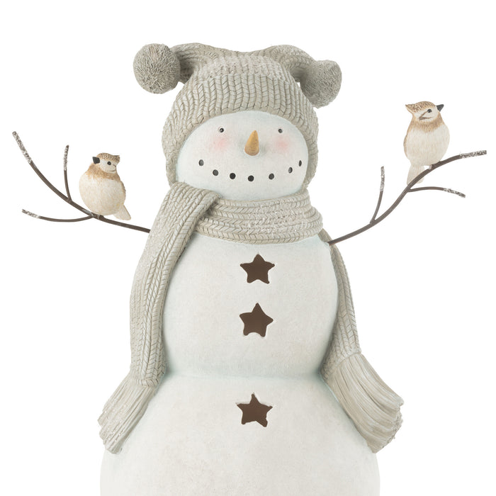 J-Line figuur sneeuwman Vogels - polyresin - rood|groen - large