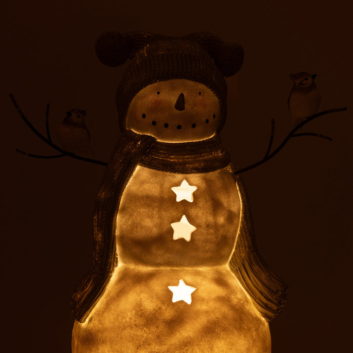 J-Line figuur sneeuwman Vogels - polyresin - rood|groen - large