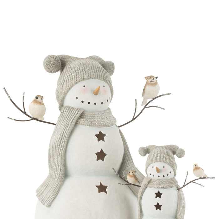 J-Line figuur sneeuwman Vogels - polyresin - rood|groen - large