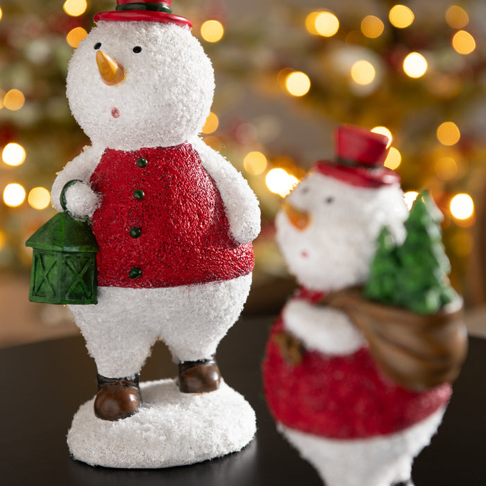 J-Line figuur Sneeuwman Boom + Lantaarn - polyresin - mix -