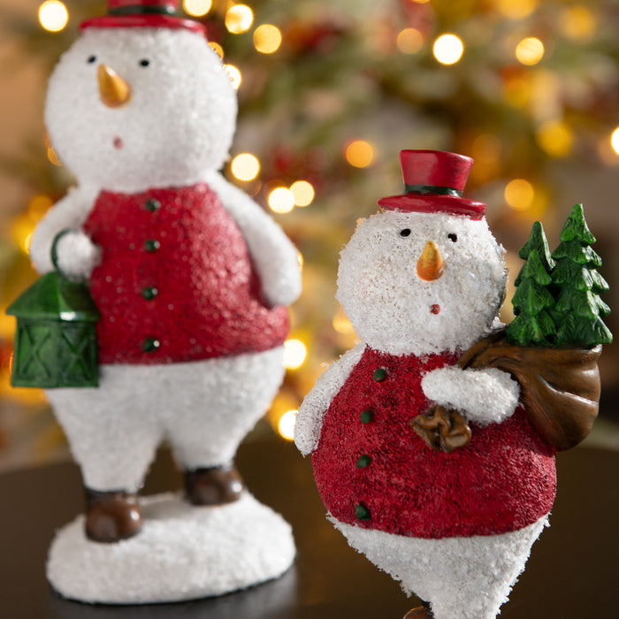 J-Line figuur Sneeuwman Boom + Lantaarn - polyresin - mix -