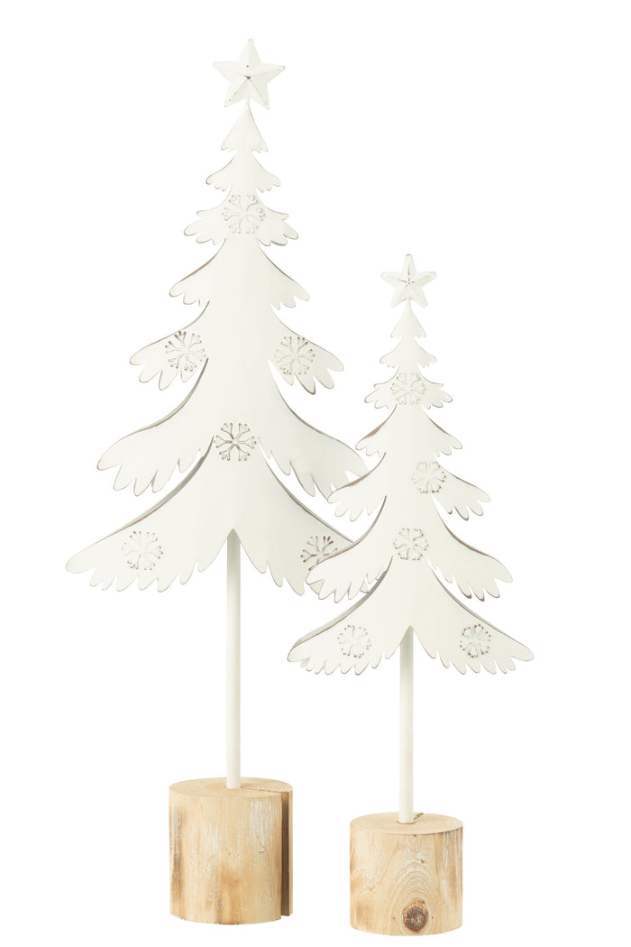 J-Line decoratie Kerstboom Op Voet + Ster - metaal - hout - wit - large