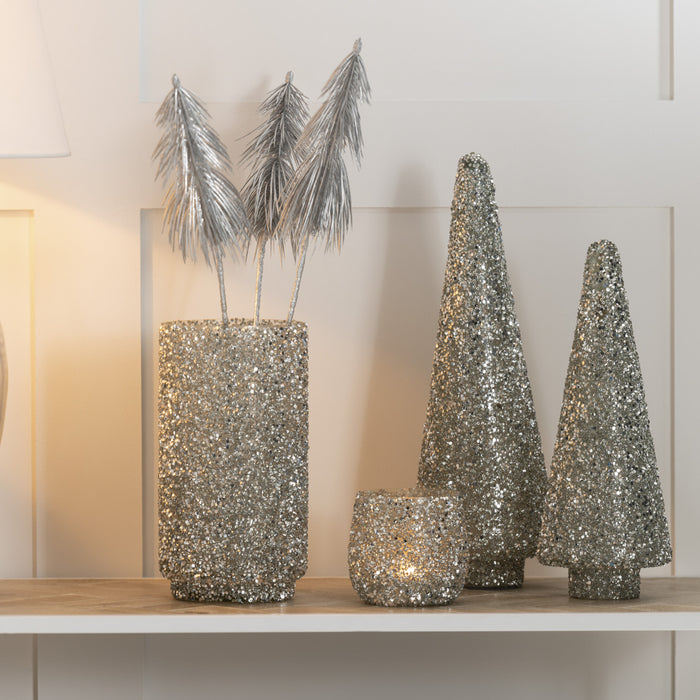 J-Line decoratie Kerstboom Glitter - glas - zilver - small