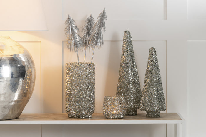 J-Line decoratie Kerstboom Glitter - glas - zilver - small