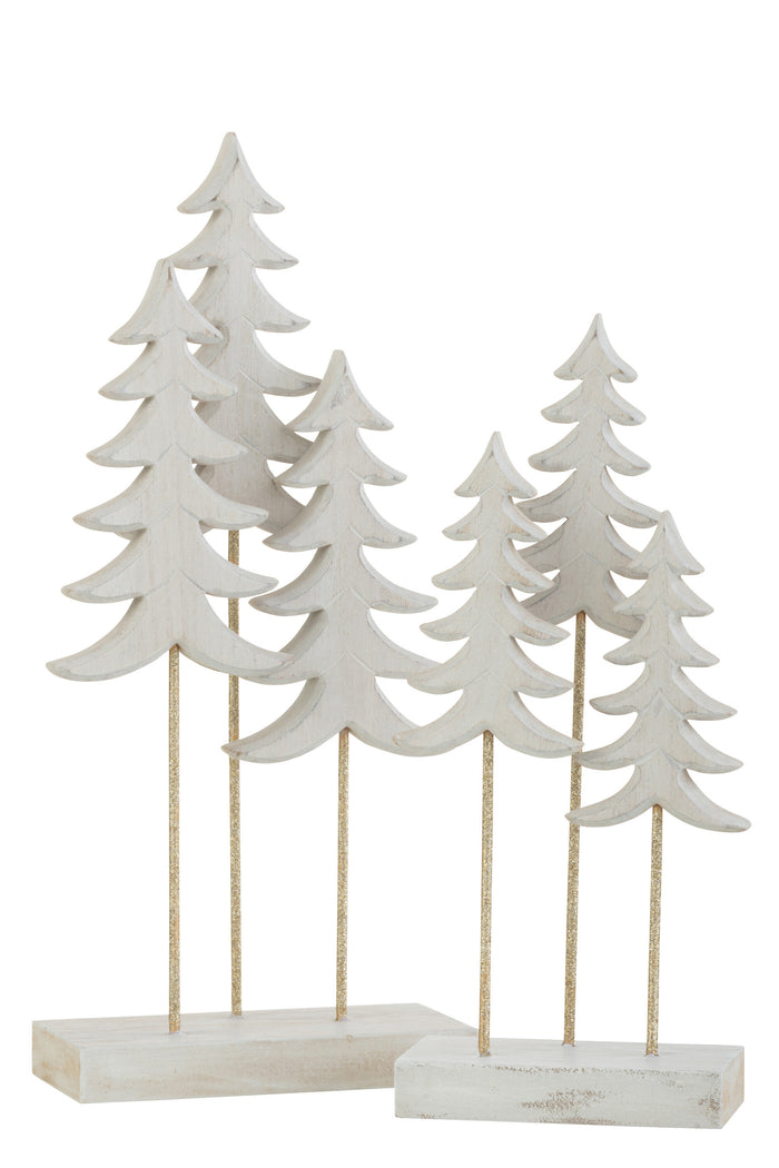 J-Line decoratie Kerstboom Op voet - hout - wit|goud - large - 3 stuks