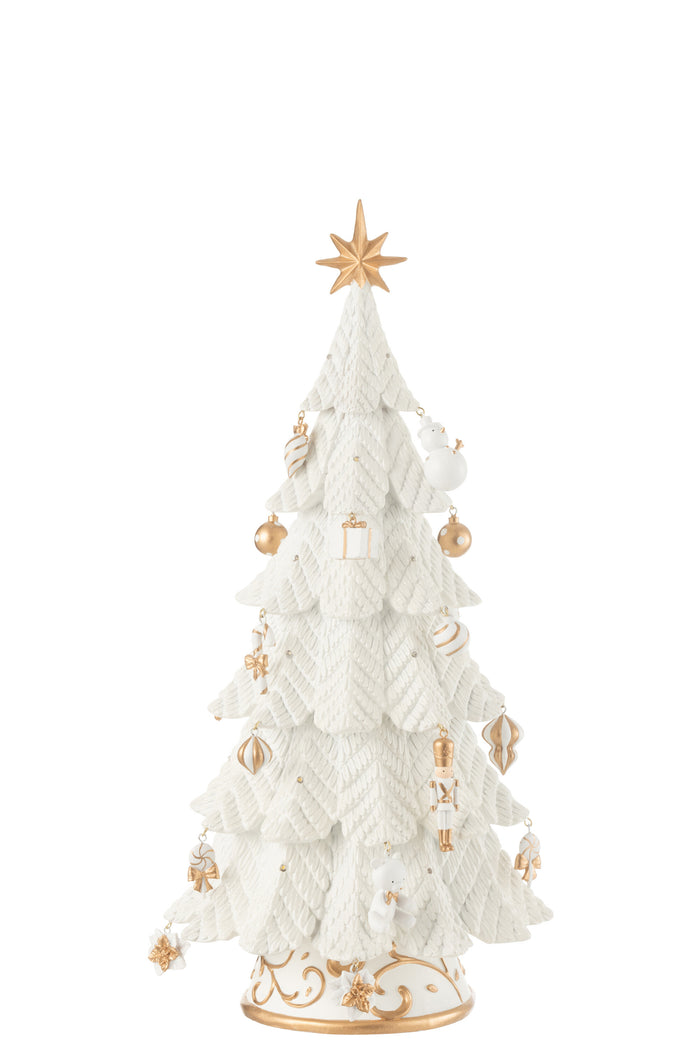 J-Line decoratie Kerstboom Ornamenten - polyresin - wit|goud - small - LED lichtjes
