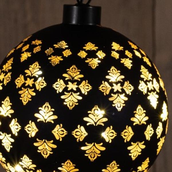 Anna's Collection - Glass Ball Baroque Black|Gold 12Cm | 10Led Warm...