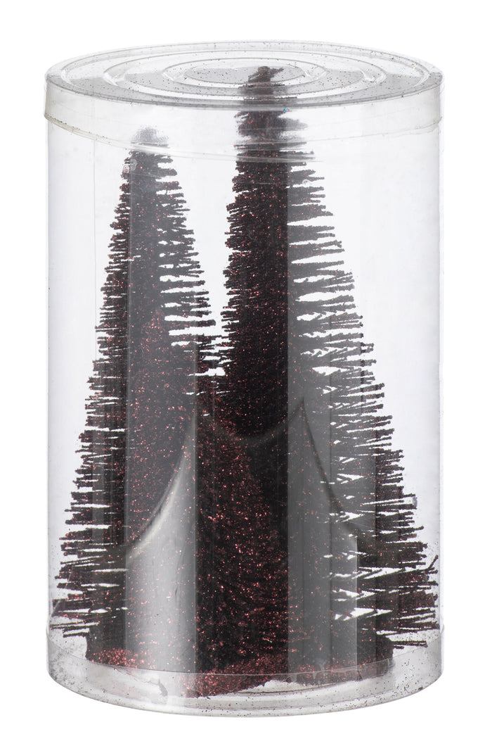 J-Line decoratie Kerstboom Glitter - kunststof - bordeaux - doos van 5