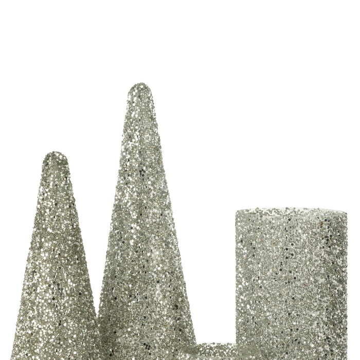 J-Line decoratie Kerstboom Glitter - glas - zilver - large