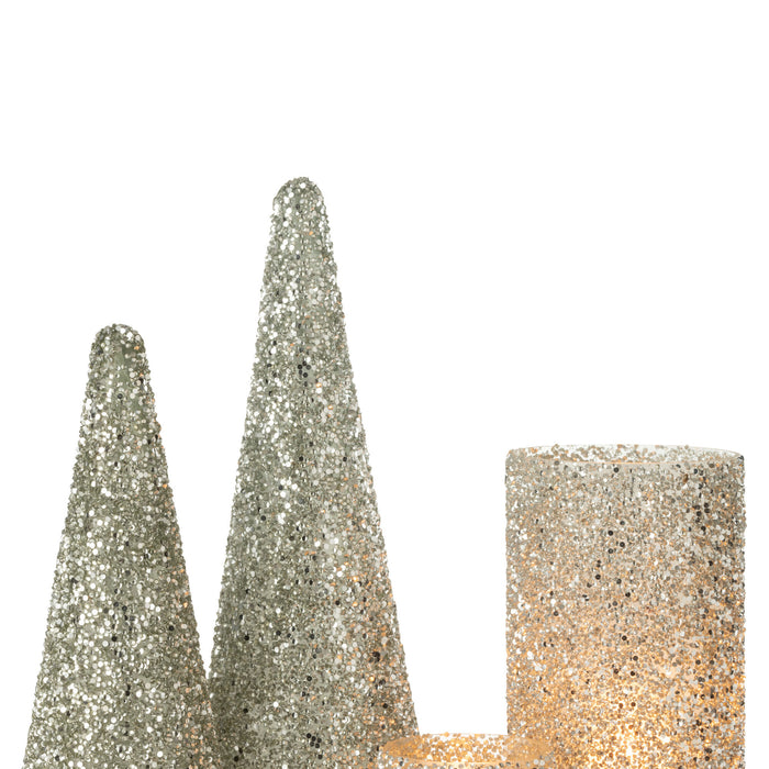J-Line decoratie Kerstboom Glitter - glas - zilver - large