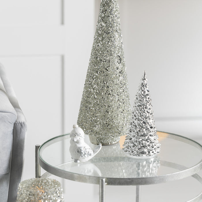 J-Line decoratie Kerstboom Glitter - glas - zilver - large